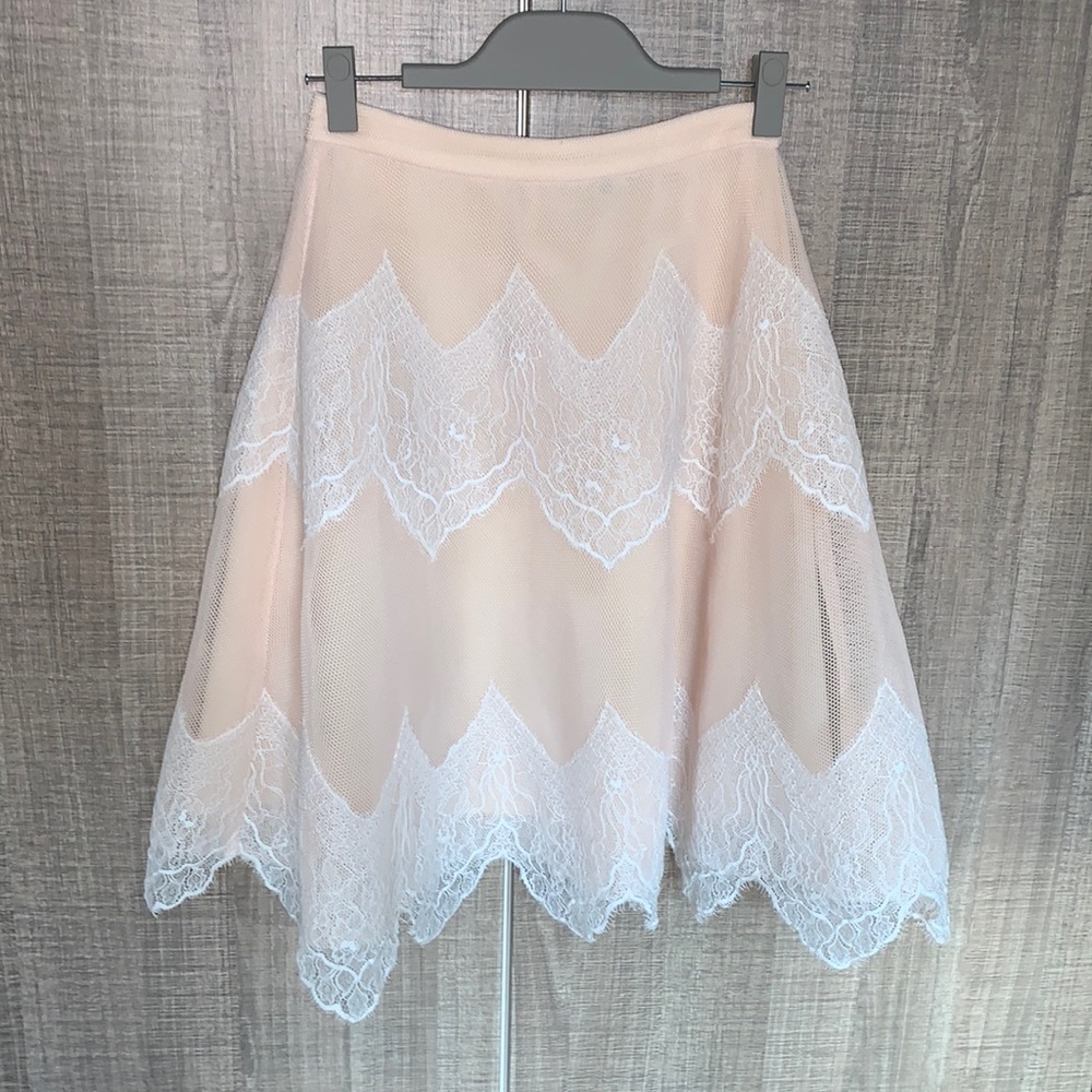 English Factory Peach Mesh White Lace Skirt